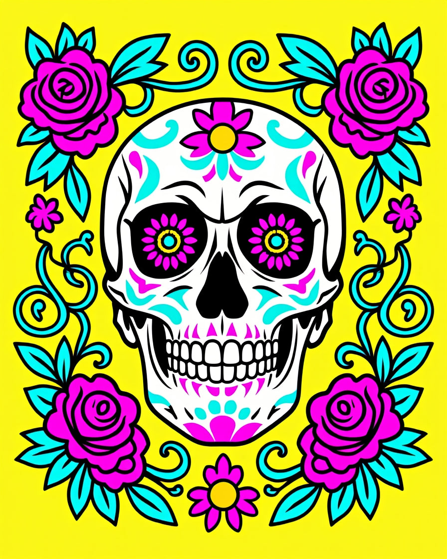 Vibrant Yellow Sugar Skull Floral Rug