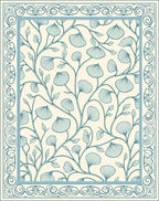 Delicate Blue Ginkgo Leaf Border Rug