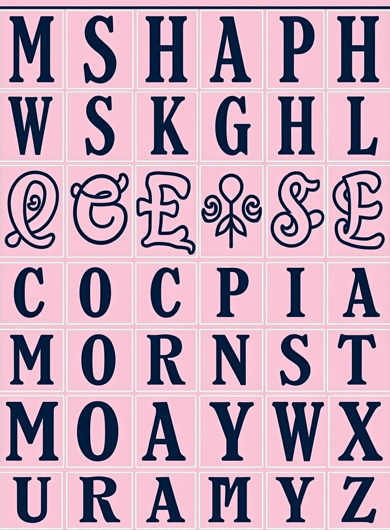 Pink Alphabetic Script Arrangement Rug