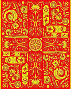 Vibrant Yellow Red Medallion Blooms Rug