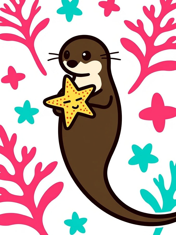 Whimsical Otter Starfish Coral Friends Rug