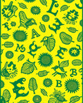 Whimsical Green Animals and Letters Yellow Rug