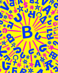 Yellow Blue Pink Alphabet Burst Rug