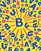 Yellow Blue Pink Alphabet Burst Rug