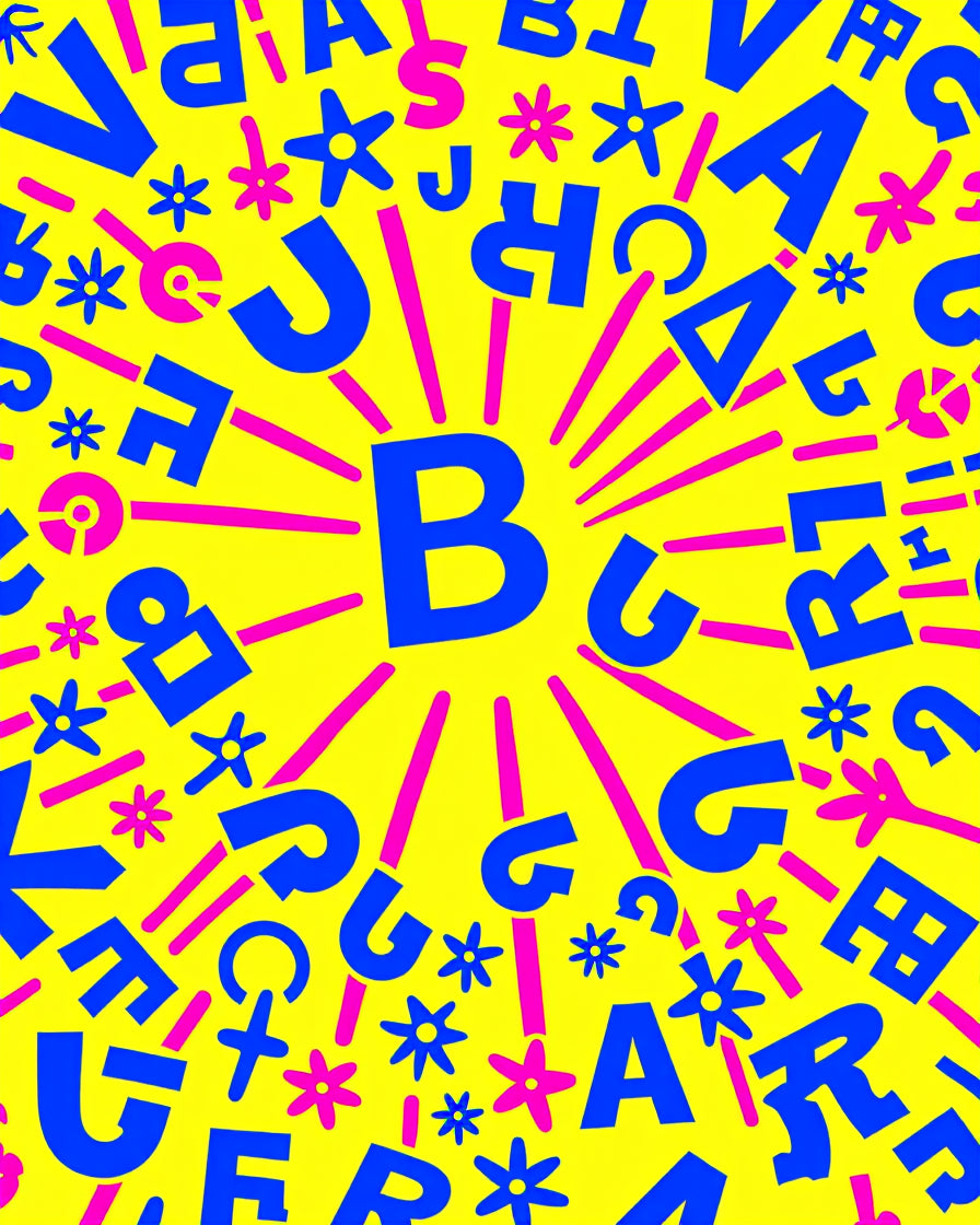 Yellow Blue Pink Alphabet Burst Rug