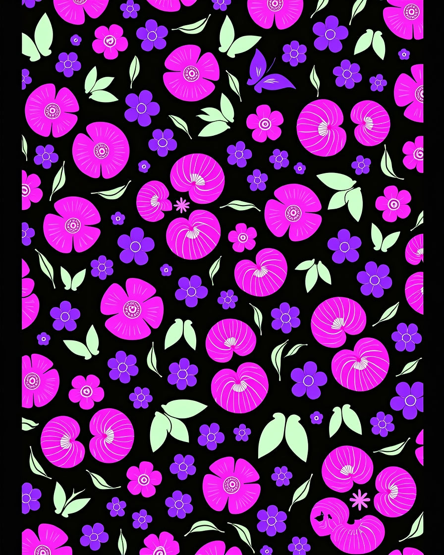 Bold Fuchsia Floral Butterfly Garden Rug