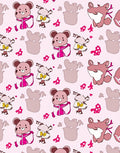 Playful Pink Bear Fox Meadow Scene Rug
