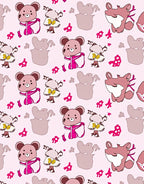 Playful Pink Bear Fox Meadow Scene Rug