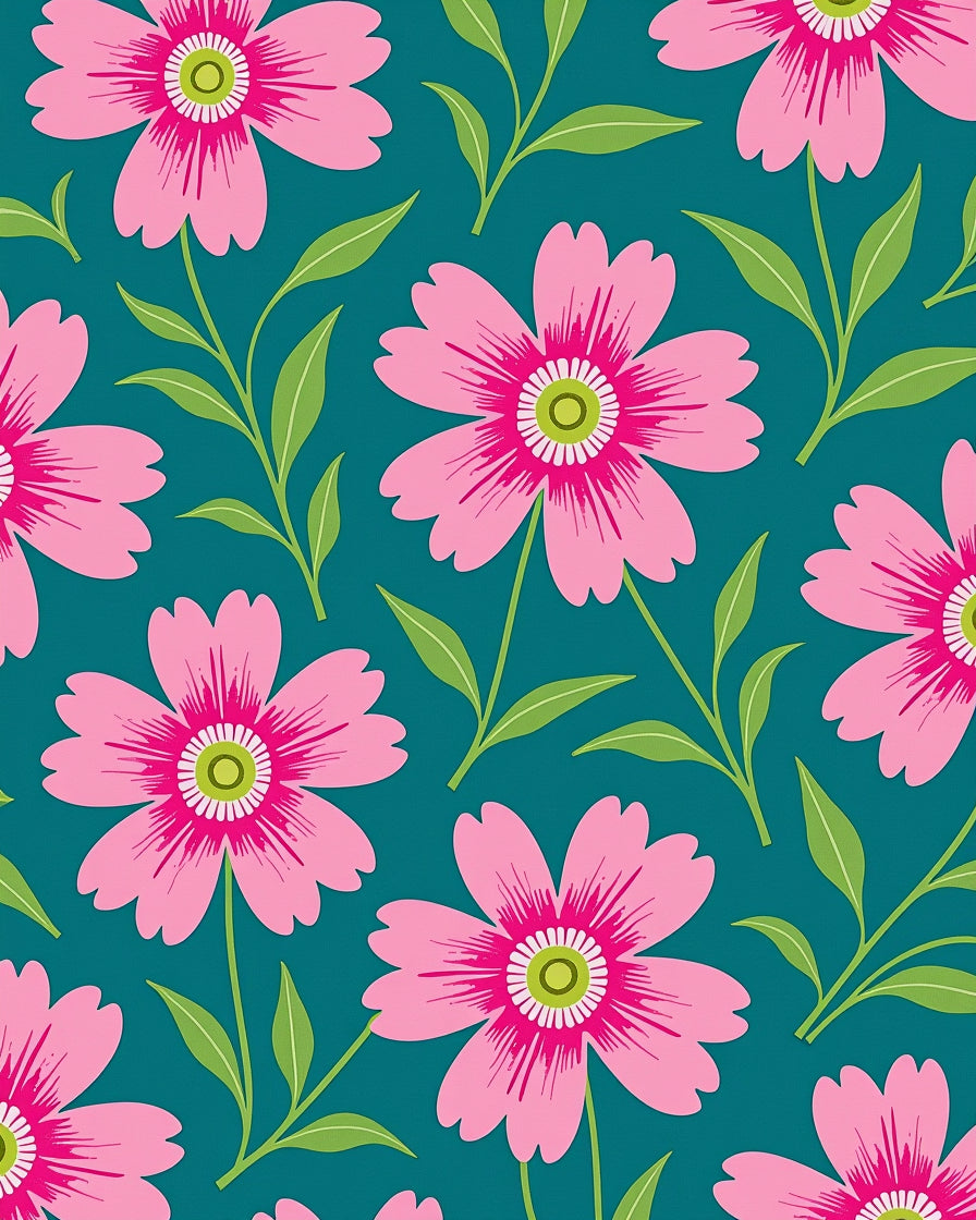 Pink Daisy Garden Teal Rug