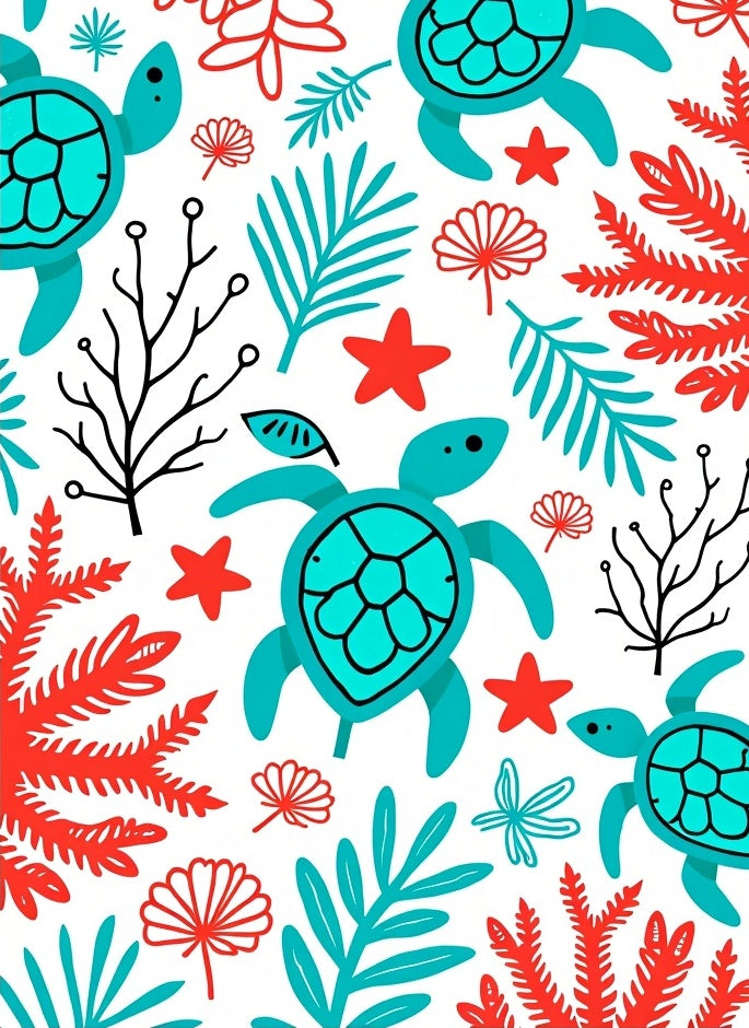 Teal Turtle Coral Sea Life Rug