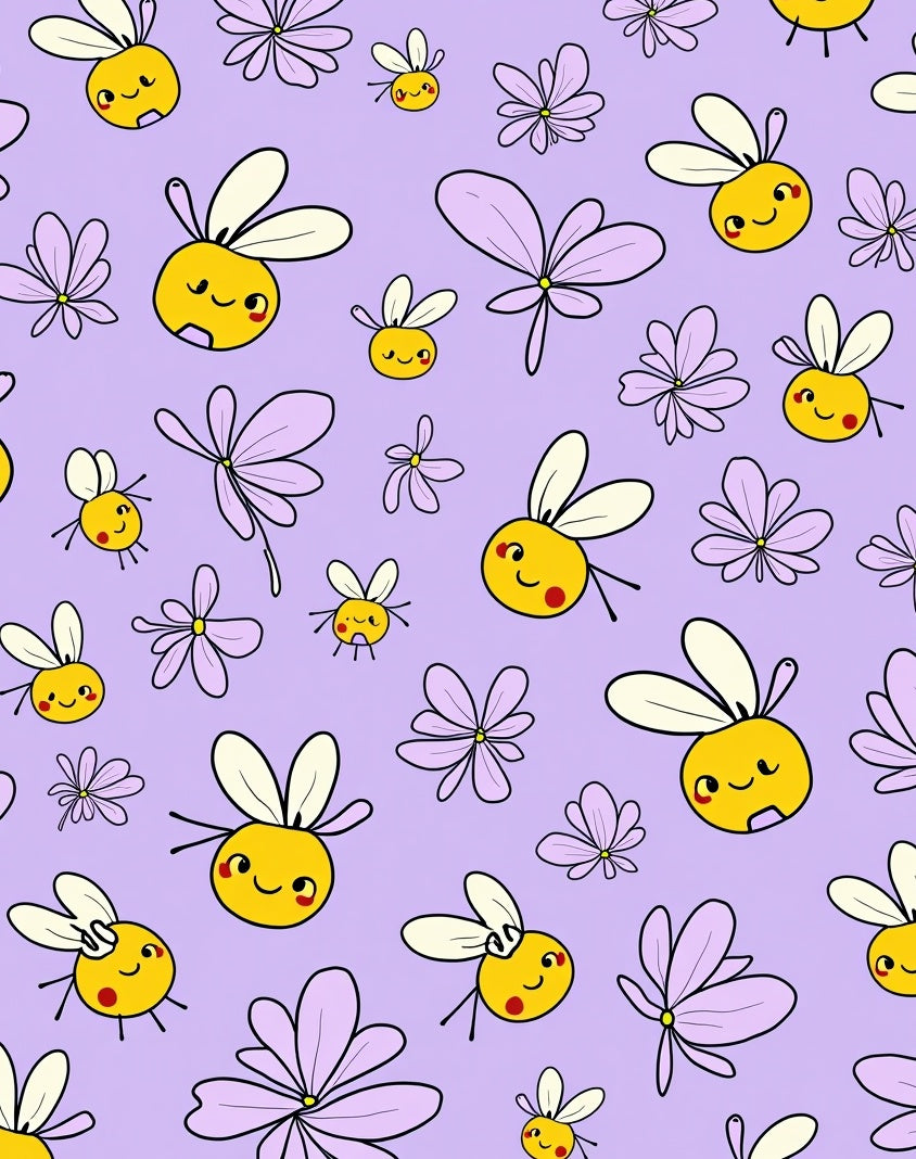 Whimsical Yellow Bee Lavender Floral Rug