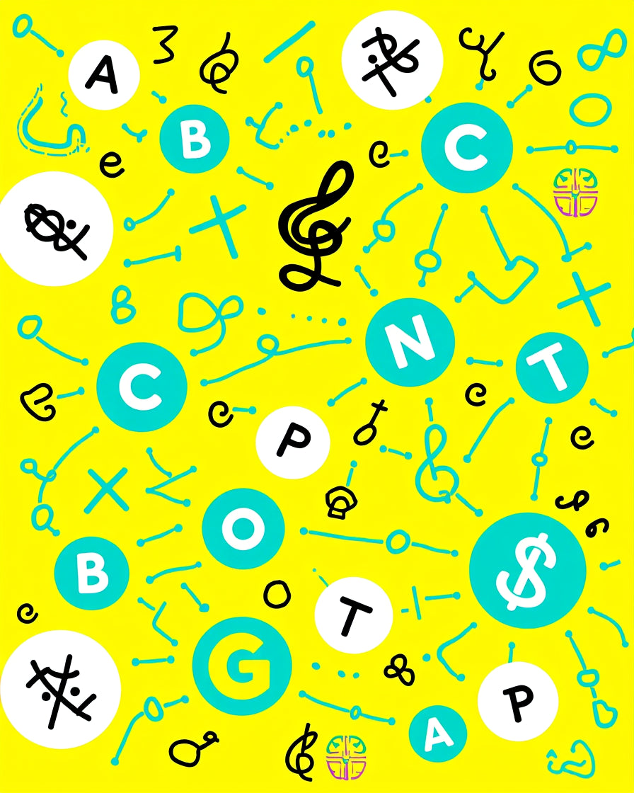 Yellow Abstract Alphabet Music Symbols Rug