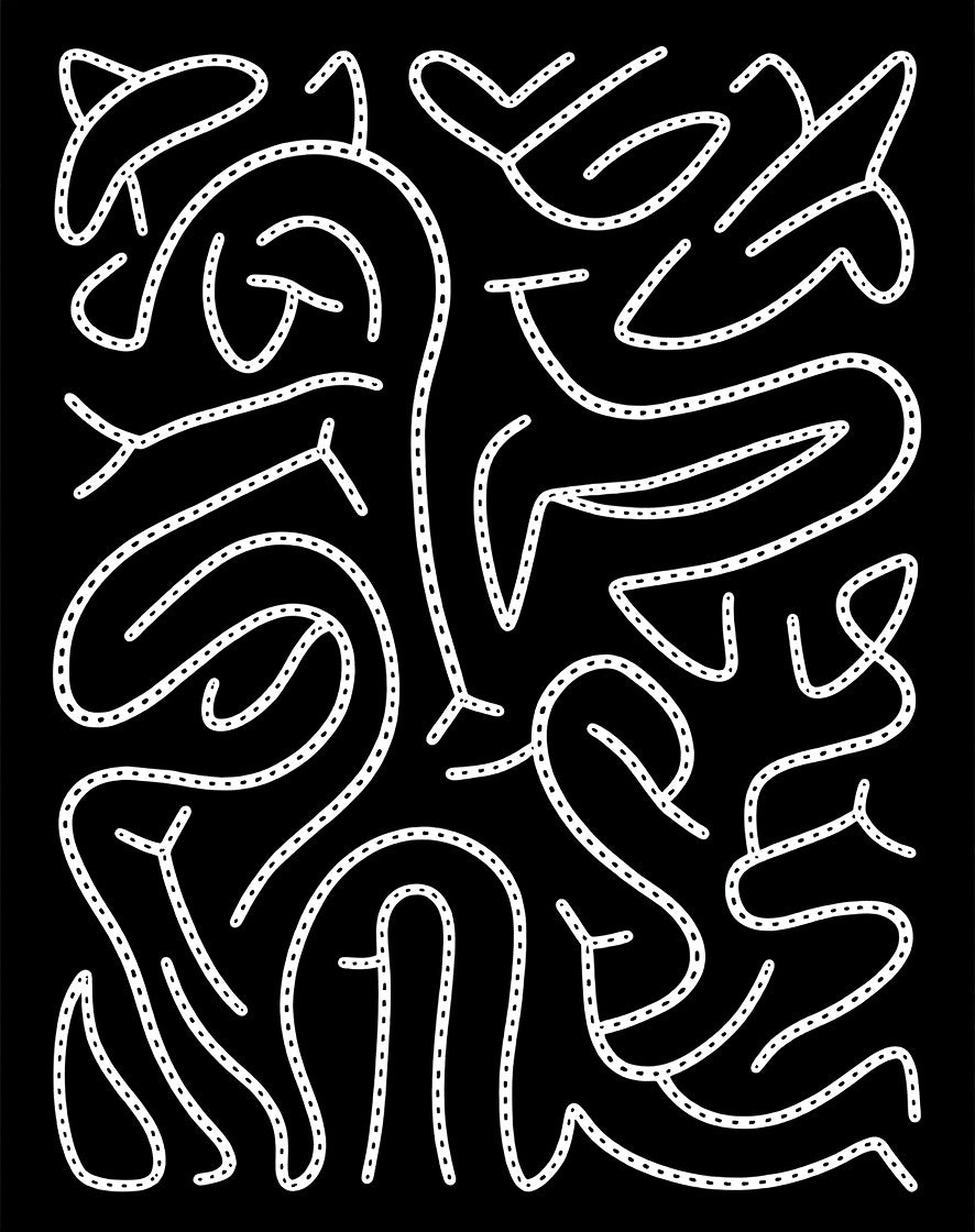 Bold Black White Abstract Swirls Rug