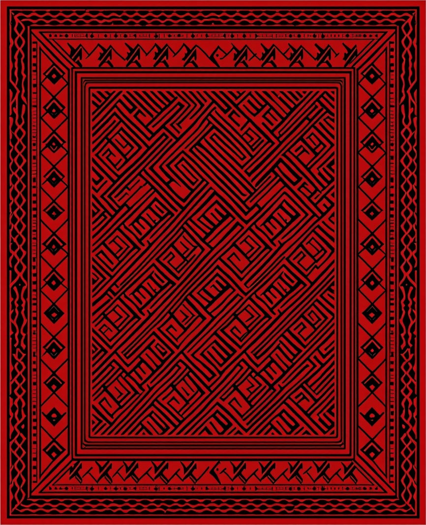 Bold Scarlet Maze Pattern Rug