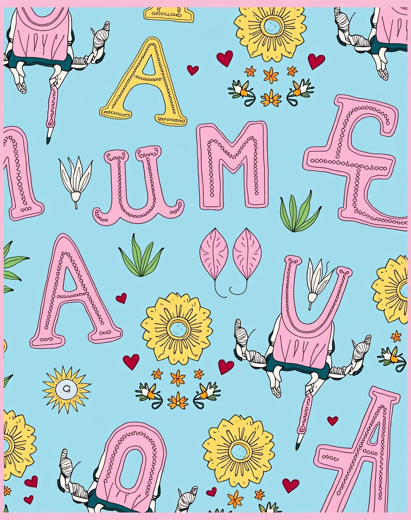 Whimsical Pink Yellow Alphabet Garden Rug