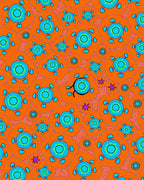 Bright Orange Cyan Starbursts Medallions Rug