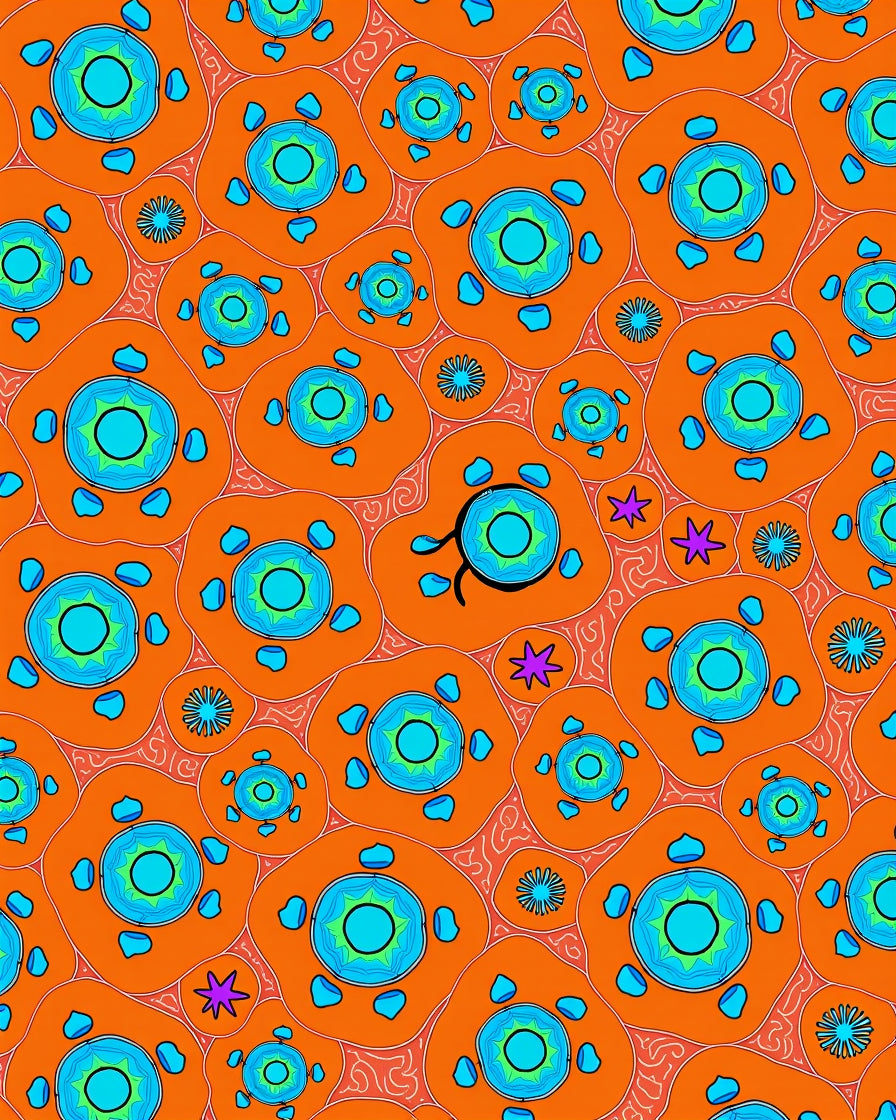 Bright Orange Cyan Starbursts Medallions Rug