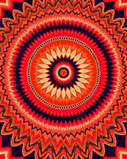 Vibrant Red Orange Mandala Sunburst Rug