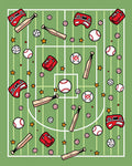 Green Baseball Field Playful Sports Collage Rug