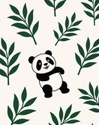 Playful Panda Bamboo Leaves Rug