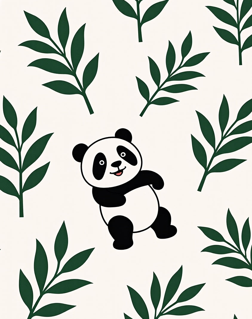 Playful Panda Bamboo Leaves Rug