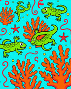Green Lizards with Coral Undersea Scene Rug