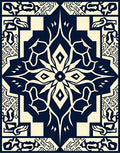 Navy Cream Abstract Geometric Flora Rug