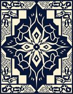 Navy Cream Abstract Geometric Flora Rug