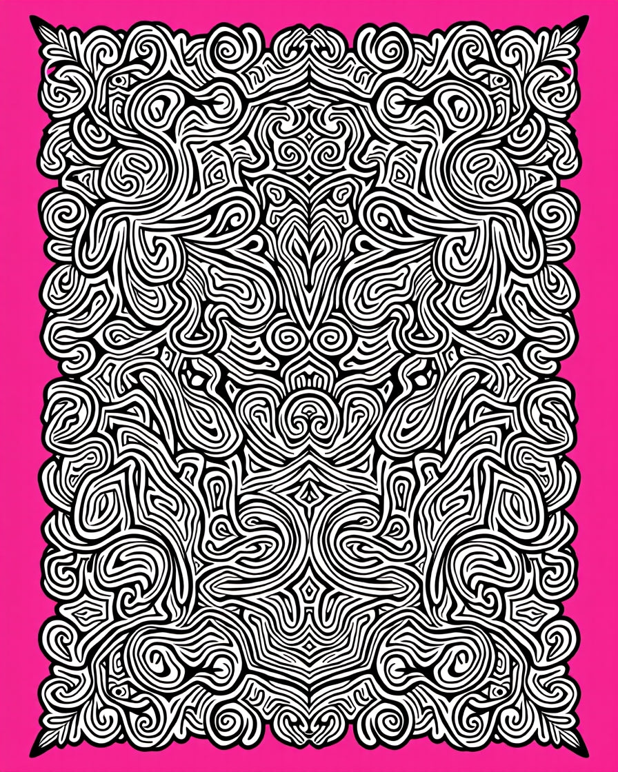 Pink Black Abstract Swirl Mandala Rug
