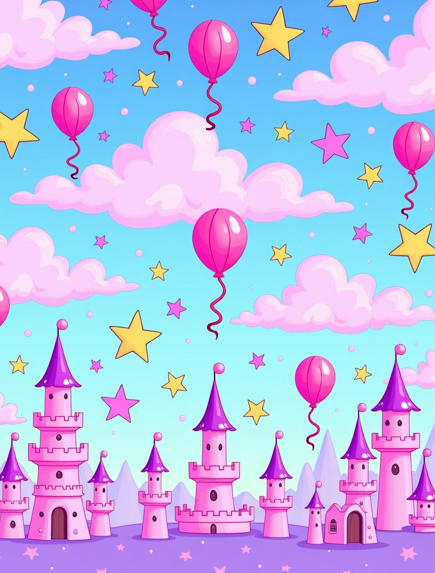 Pink Castle Balloons and Stars Rug