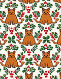 Whimsical Brown Cat Holly Berry Rug
