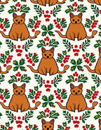 Whimsical Brown Cat Holly Berry Rug