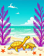 Golden Turtles On Sunny Beach Rug