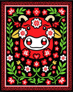 Whimsical Red Cow Floral Folk Rug