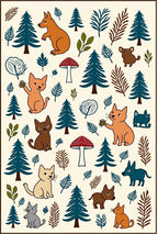 Whimsical Forest Animals Mushroom Trees Rug