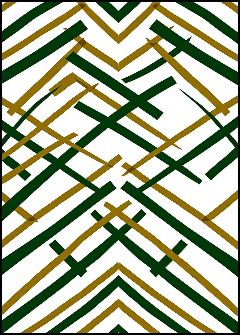 Green and Gold Intersecting Lines Rug