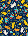 Whimsical Cats and Stars Navy Rug