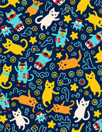 Whimsical Cats and Stars Navy Rug