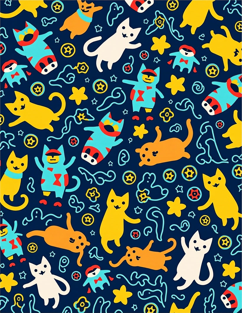 Whimsical Cats and Stars Navy Rug