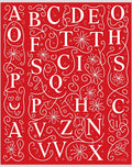 Crimson Alphabet Flourish Art Rug