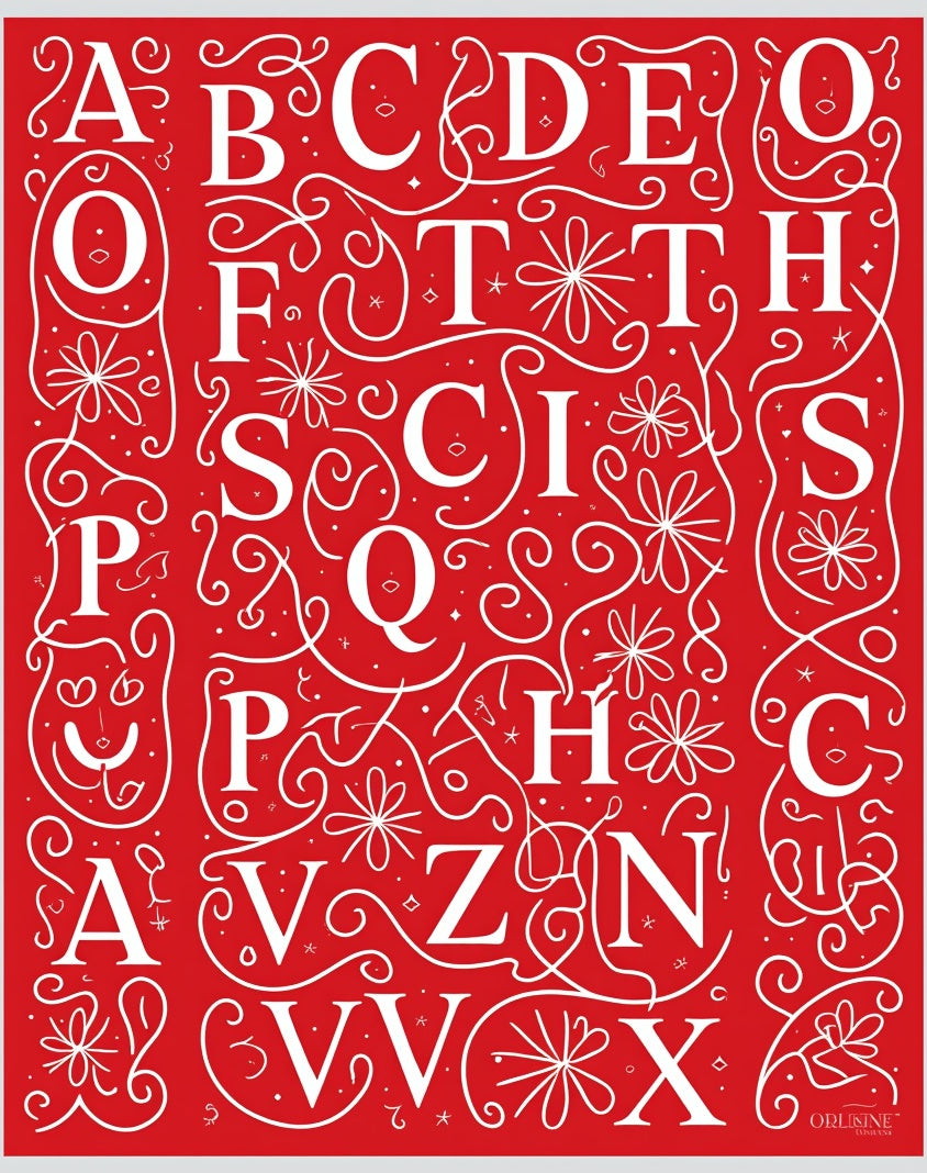 Crimson Alphabet Flourish Art Rug