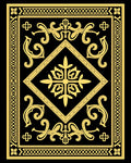 Black and Gold Ornate Scrollwork Diamond Rug