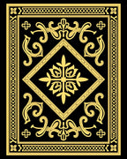 Black and Gold Ornate Scrollwork Diamond Rug