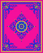 Hot Pink Royal Blue Yellow Medallion Border Rug