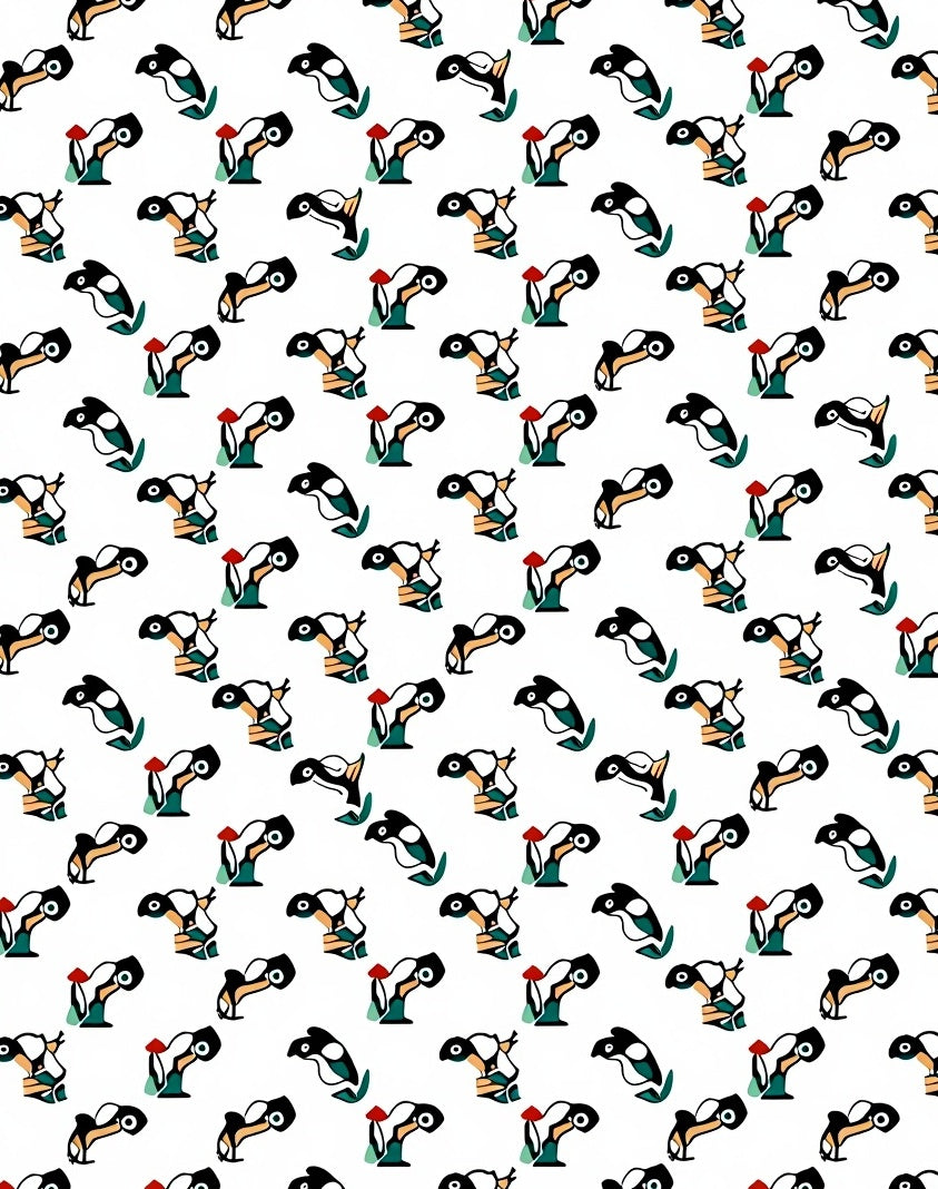 Abstract Whimsical Penguin Family Rendition Rug