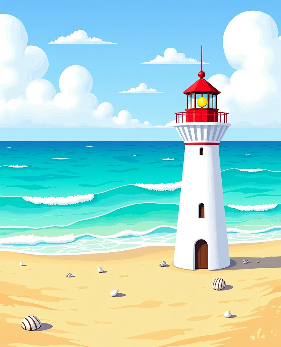 Coastal Lighthouse Wave Beach Scene Rug
