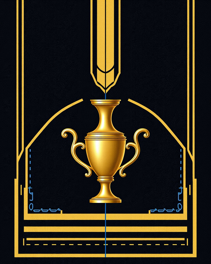 Golden Trophy Art Deco Black Rug