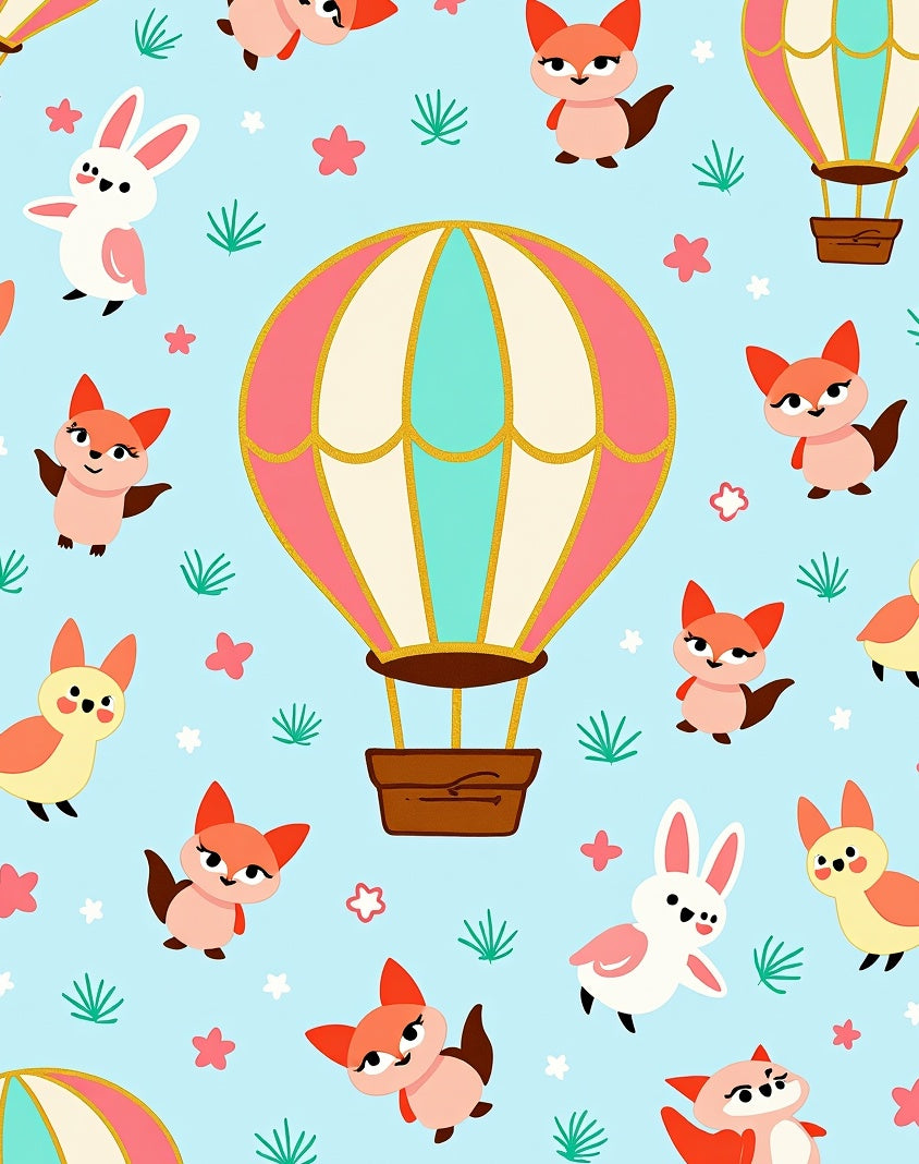 Whimsical Fox Hot Air Balloon Adventure Rug