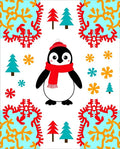 Festive Penguin Red Scarf Christmas Trees Rug
