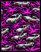 Retro White Cars Pink Swirls Rug